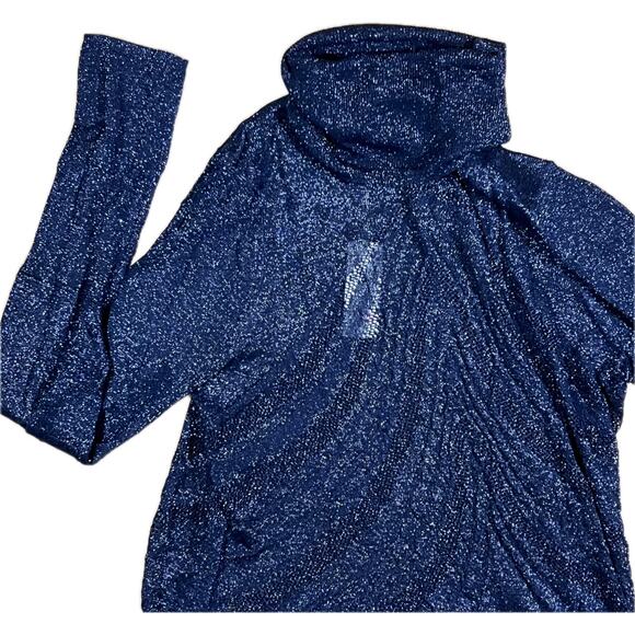NWT Anthropologie Angel of the North Sheer Metallic Swirl Turtleneck Navy Blue S - Picture 2 of 10